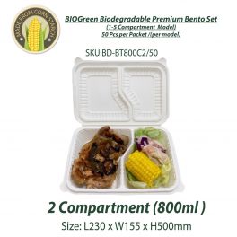BIOGreen Biodegradable Premium  Bento Set  - type 2 compartment / 800ml