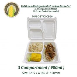BIOGreen Premium  Bento Set= Type 3 compartment /900ml