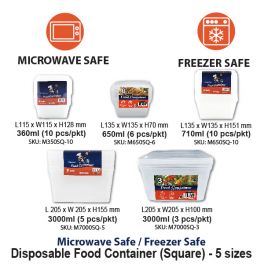 Food Container (Square) (650ml ) Microwave Safe - W135mm -M650SQ/6