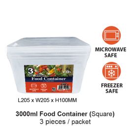 Food Container (Square) (3000ml ) Microwave Safe - W205mm -M7000SQ/3