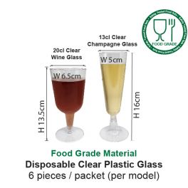 Bel Disposable Clear Plastic Wine Glass 200ml (20cl) - Food Grade Material