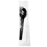Black 7" Spoon & Fork with Napkin Set (3 pieces) x 500 Sets - Disposable Cutlery Set Singapore